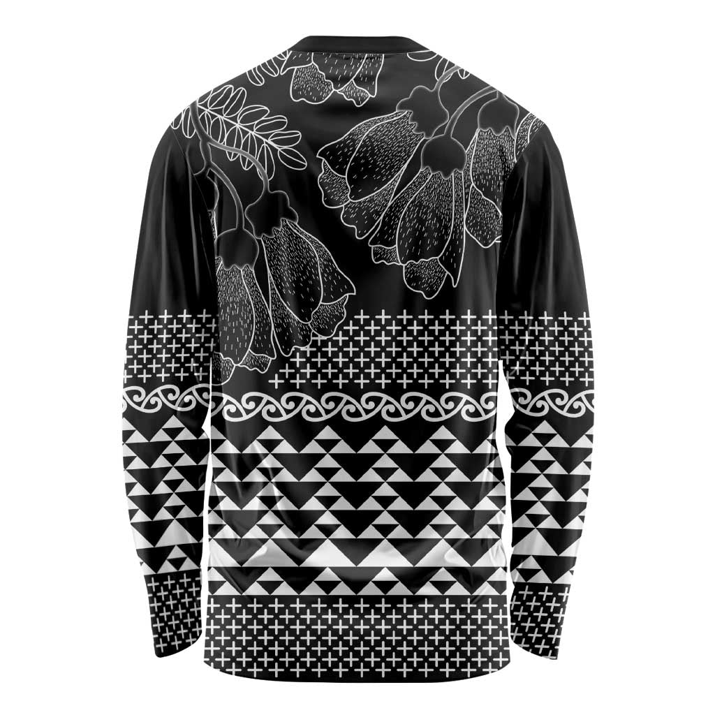 Black Taniko Kowhaiwhai Tukutuku Motif Long Sleeve Shirt LT9 - Polynesian Pride