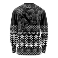 Black Taniko Kowhaiwhai Tukutuku Motif Long Sleeve Shirt LT9 - Polynesian Pride