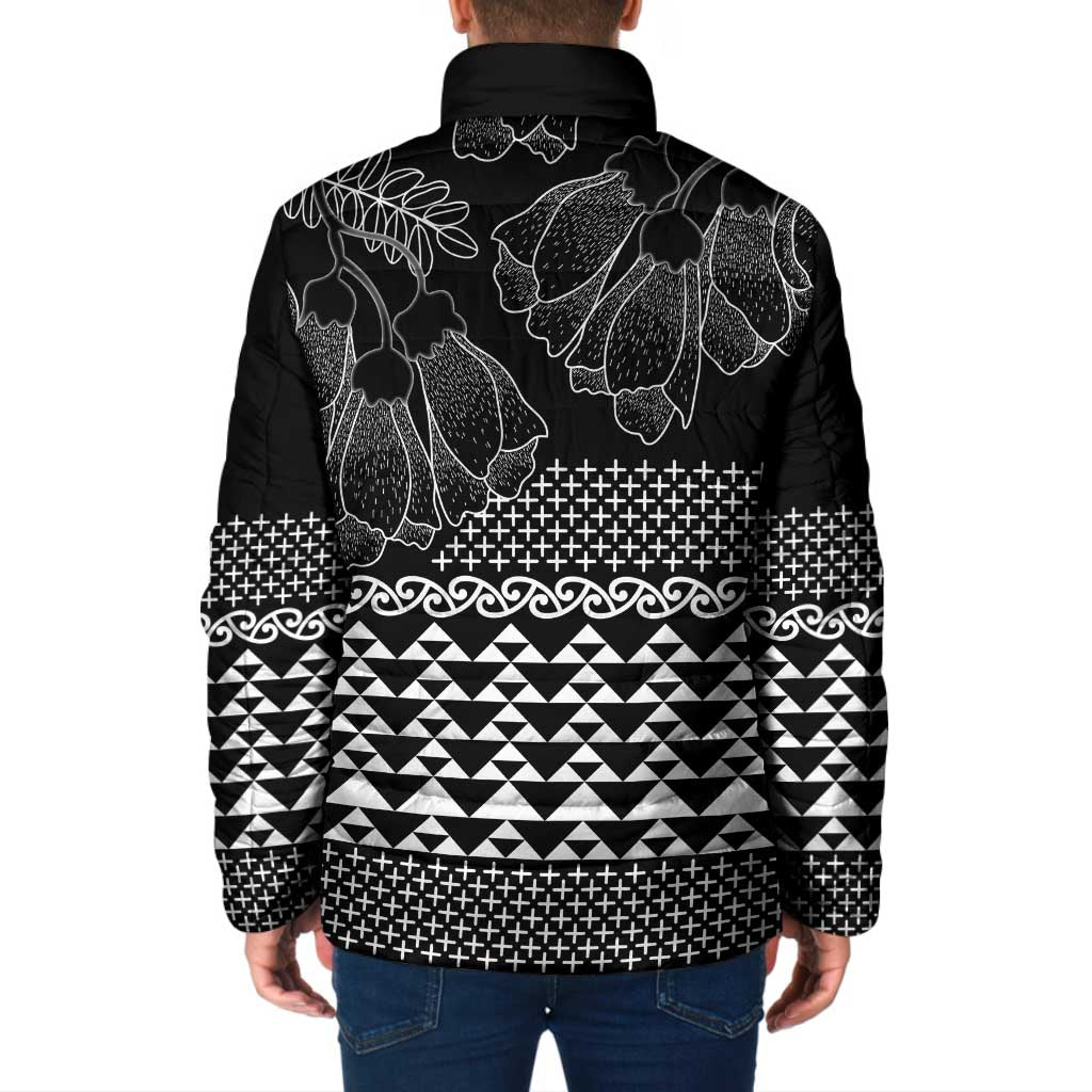 Black Taniko Kowhaiwhai Tukutuku Motif Padded Jacket - Polynesian Pride