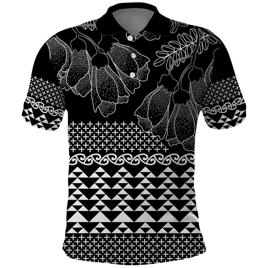 Black Taniko Kowhaiwhai Tukutuku Motif Polo Shirt