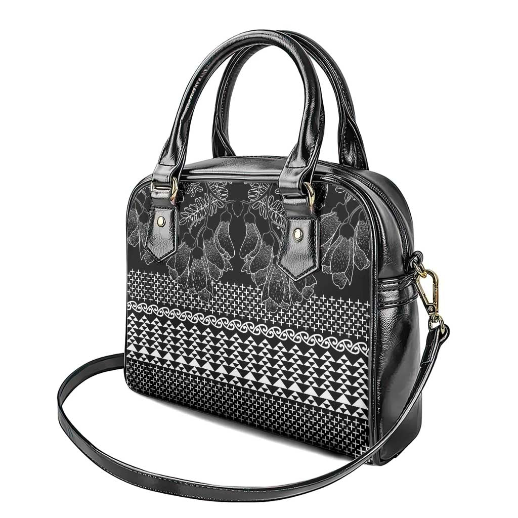 Black Taniko Kowhaiwhai Tukutuku Motif Shoulder Handbag