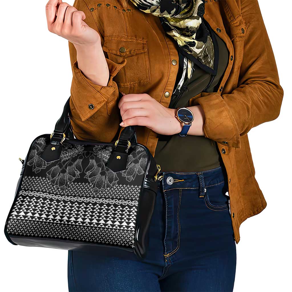 Black Taniko Kowhaiwhai Tukutuku Motif Shoulder Handbag