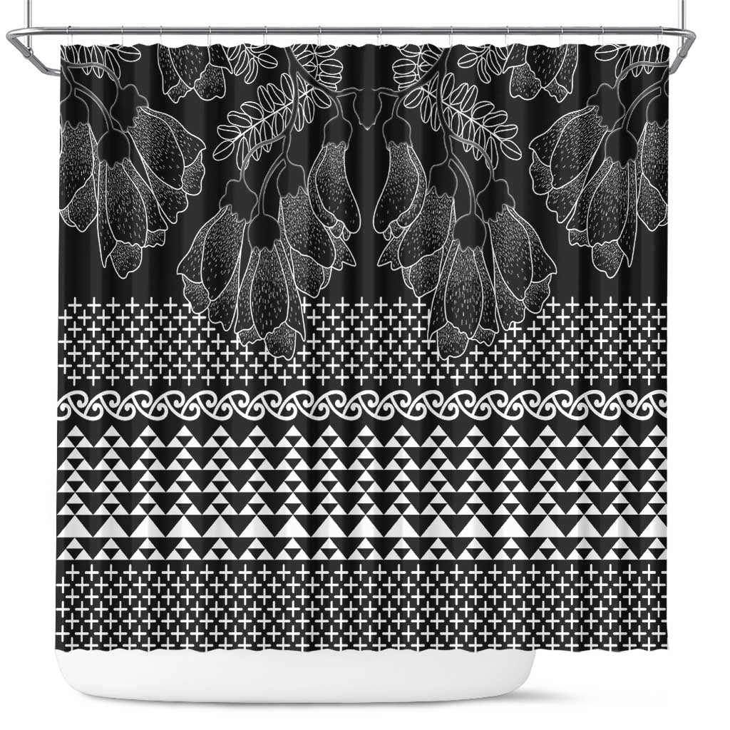 Black Taniko Kowhaiwhai Tukutuku Motif Shower Curtain LT9 Black - Polynesian Pride