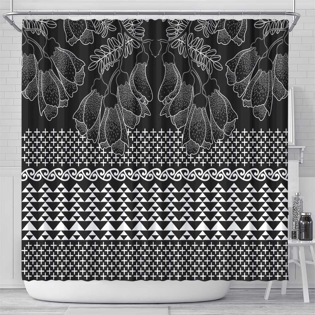 Black Taniko Kowhaiwhai Tukutuku Motif Shower Curtain LT9 - Polynesian Pride