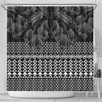 Black Taniko Kowhaiwhai Tukutuku Motif Shower Curtain LT9 - Polynesian Pride