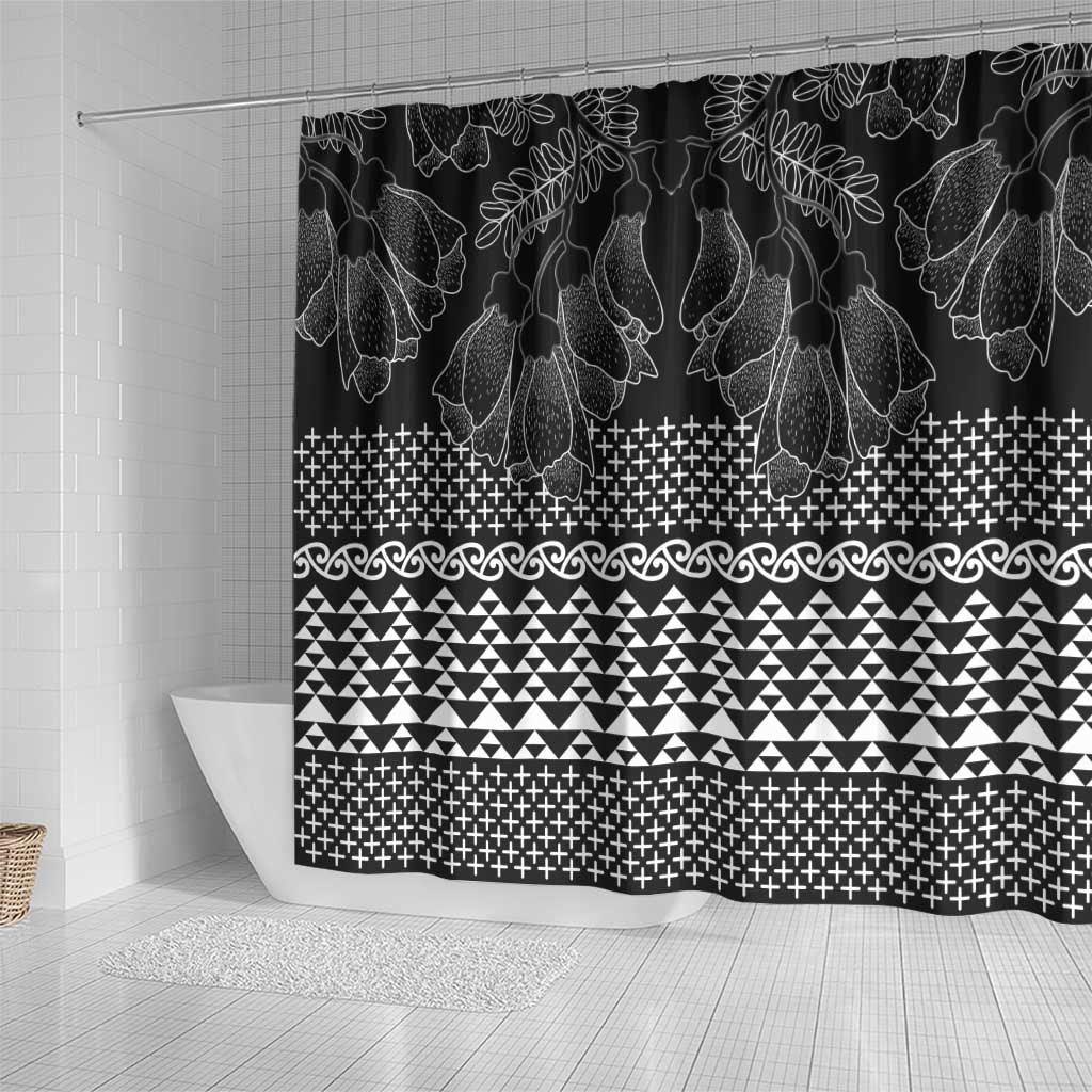 Black Taniko Kowhaiwhai Tukutuku Motif Shower Curtain LT9 - Polynesian Pride