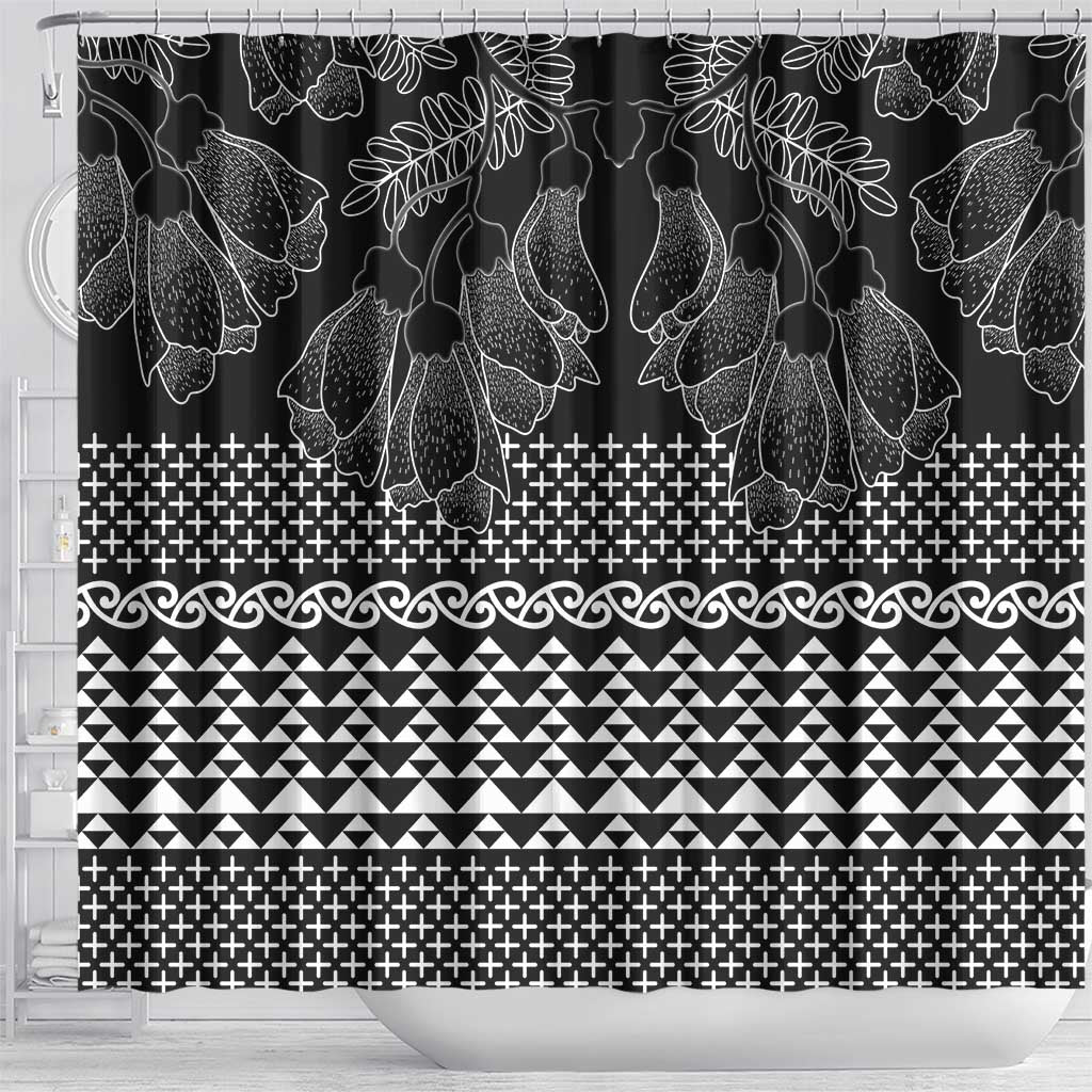 Black Taniko Kowhaiwhai Tukutuku Motif Shower Curtain LT9 - Polynesian Pride