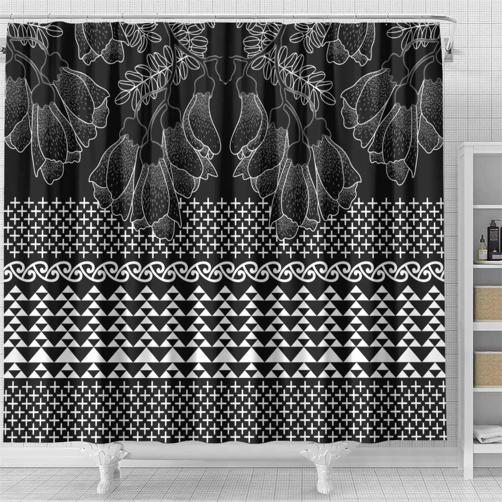 Black Taniko Kowhaiwhai Tukutuku Motif Shower Curtain LT9 - Polynesian Pride
