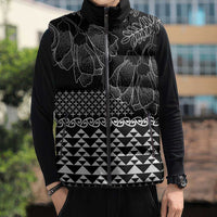 Black Taniko Kowhaiwhai Tukutuku Motif Sleeveless Puffer Jacket - Polynesian Pride