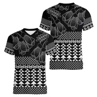 Black Taniko Kowhaiwhai Tukutuku Motif Women V-Neck T-Shirt