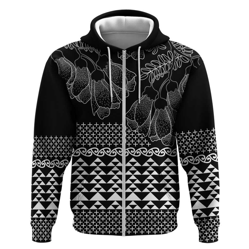 Black Taniko Kowhaiwhai Tukutuku Motif Zip Hoodie LT9 Zip Hoodie Black - Polynesian Pride