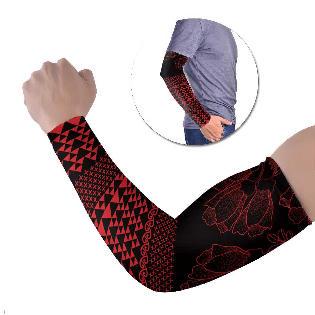 Red Taniko Kowhaiwhai Tukutuku Motif Arm Sleeves LT9 Set of 2 Red - Polynesian Pride