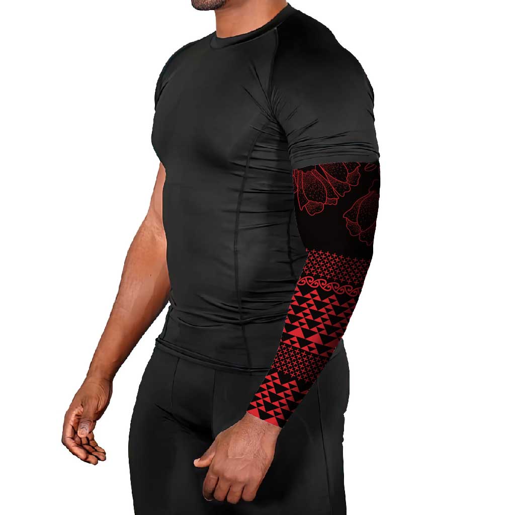Red Taniko Kowhaiwhai Tukutuku Motif Arm Sleeves - Polynesian Pride