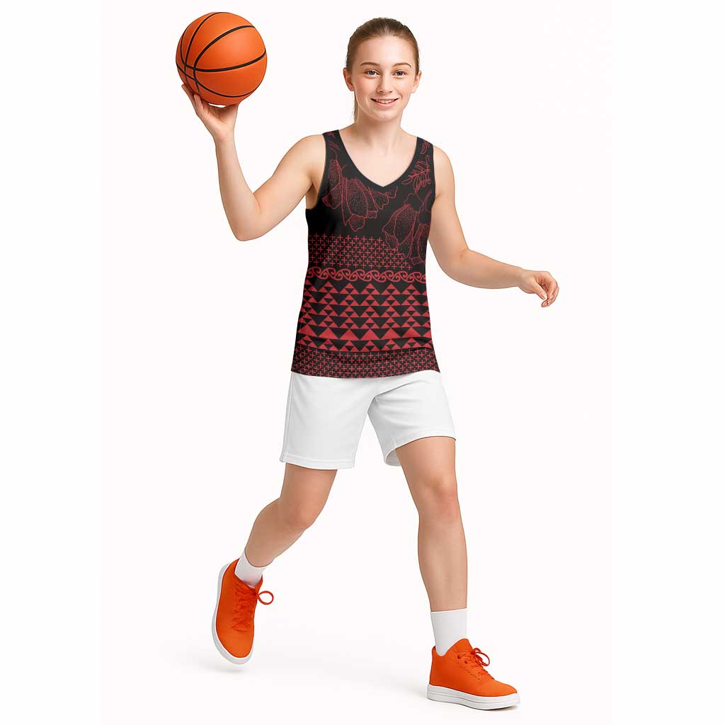 Red Taniko Kowhaiwhai Tukutuku Motif Basketball Jersey - Polynesian Pride