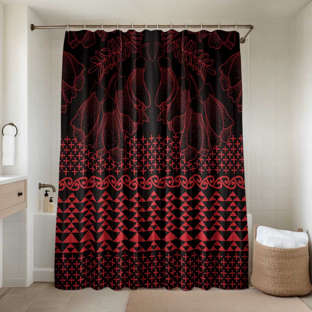 Red Taniko Kowhaiwhai Tukutuku Motif Bathroom Set - Polynesian Pride