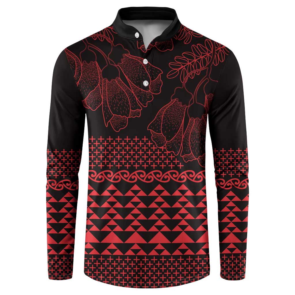 Red Taniko Kowhaiwhai Tukutuku Motif Button Sweatshirt LT9 Red - Polynesian Pride
