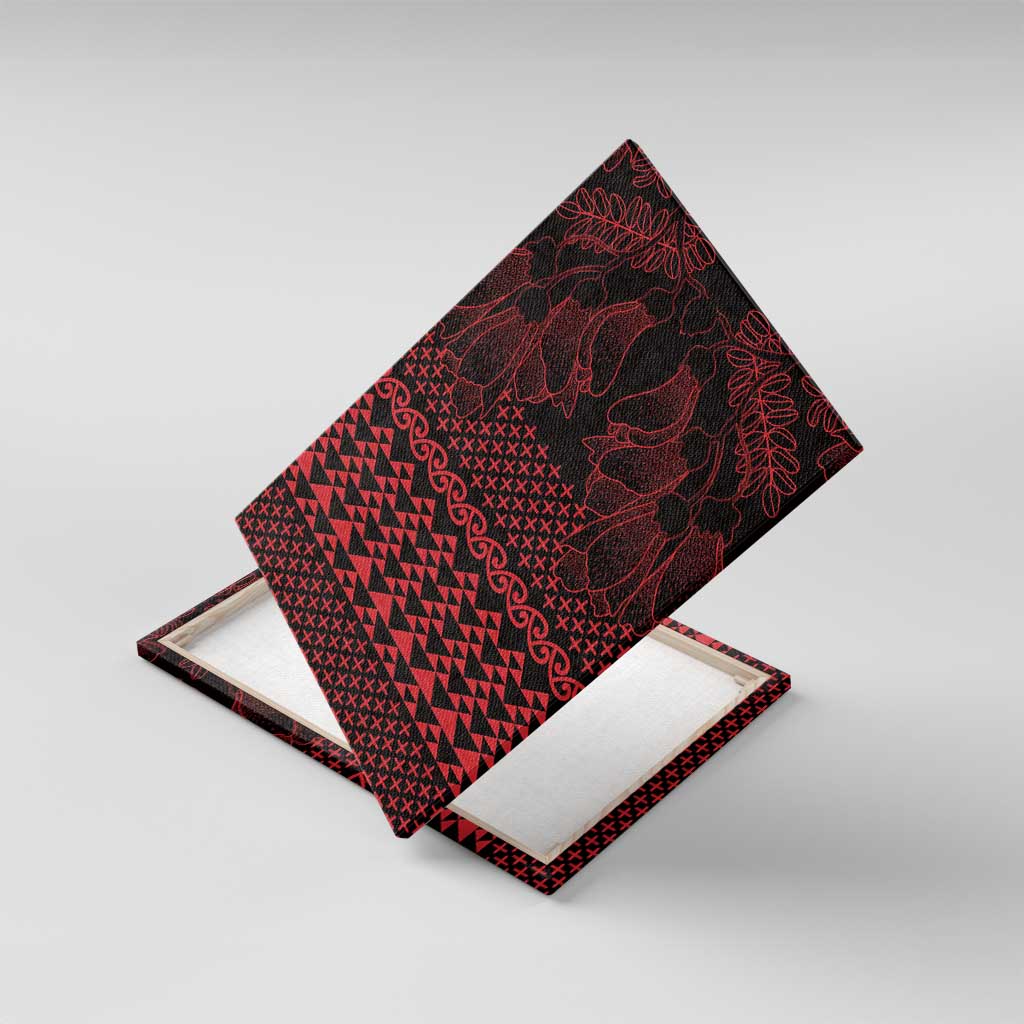 Red Taniko Kowhaiwhai Tukutuku Motif Canvas Wall Art