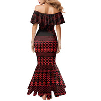 Red Taniko Kowhaiwhai Tukutuku Motif Family Matching Mermaid Dress and Hawaiian Shirt LT9 - Polynesian Pride
