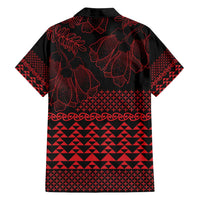 Red Taniko Kowhaiwhai Tukutuku Motif Family Matching Off Shoulder Maxi Dress and Hawaiian Shirt LT9 - Polynesian Pride