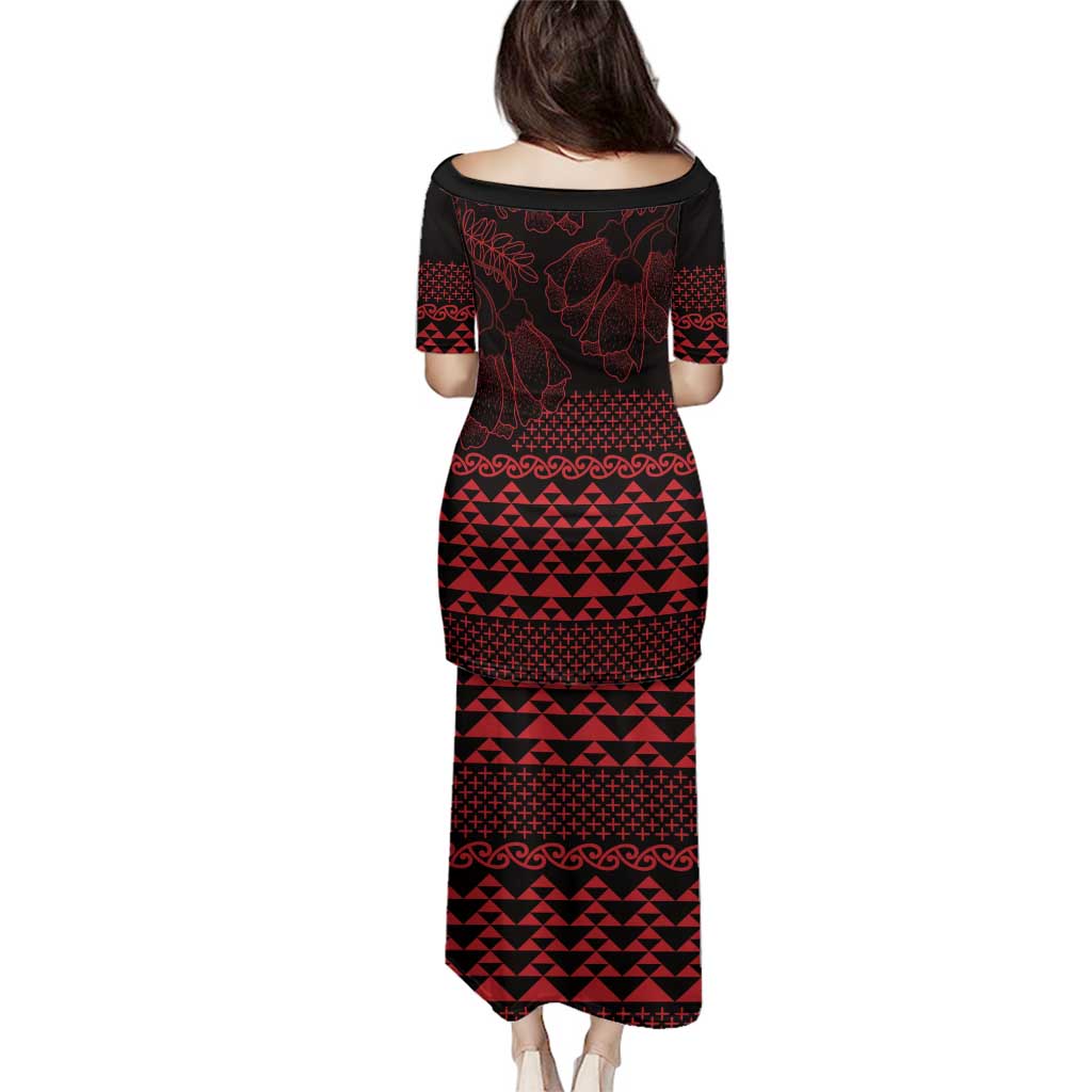 Red Taniko Kowhaiwhai Tukutuku Motif Family Matching Puletasi and Hawaiian Shirt LT9 - Polynesian Pride