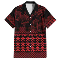 Red Taniko Kowhaiwhai Tukutuku Motif Family Matching Summer Maxi Dress and Hawaiian Shirt LT9 Dad's Shirt - Short Sleeve Red - Polynesian Pride
