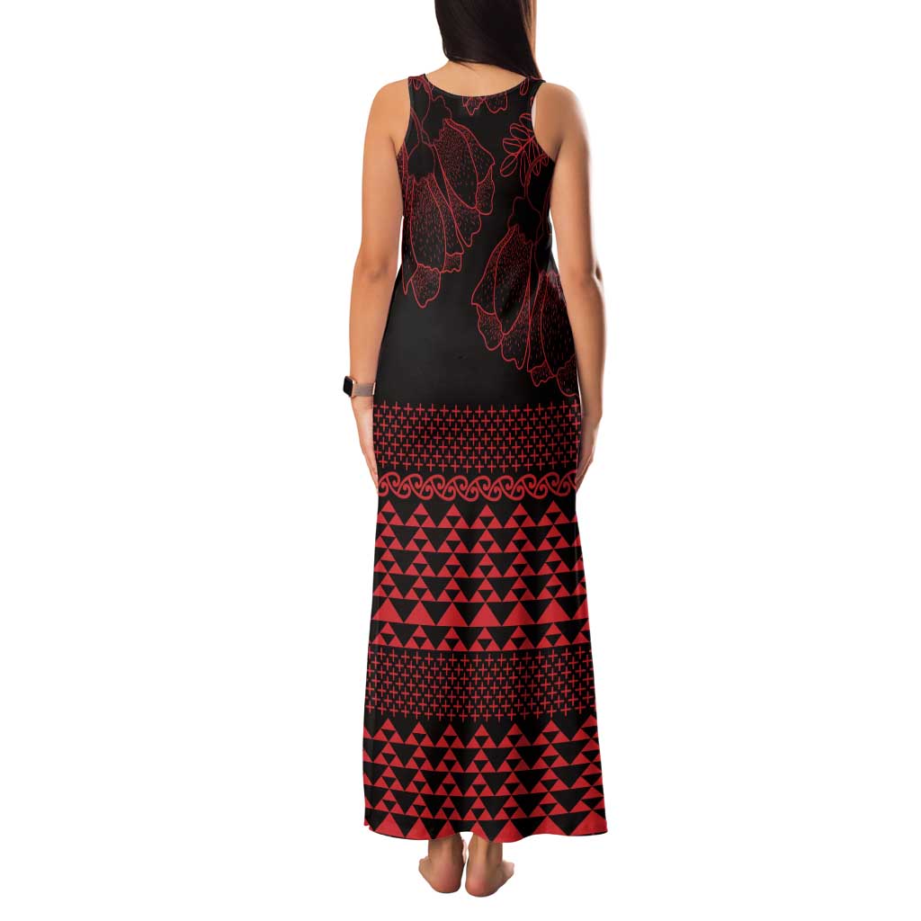 Red Taniko Kowhaiwhai Tukutuku Motif Family Matching Tank Maxi Dress and Hawaiian Shirt LT9 - Polynesian Pride
