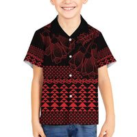 Red Taniko Kowhaiwhai Tukutuku Motif Family Matching Tank Maxi Dress and Hawaiian Shirt LT9 Son's Shirt Red - Polynesian Pride