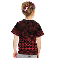 Red Taniko Kowhaiwhai Tukutuku Motif Kid T Shirt
