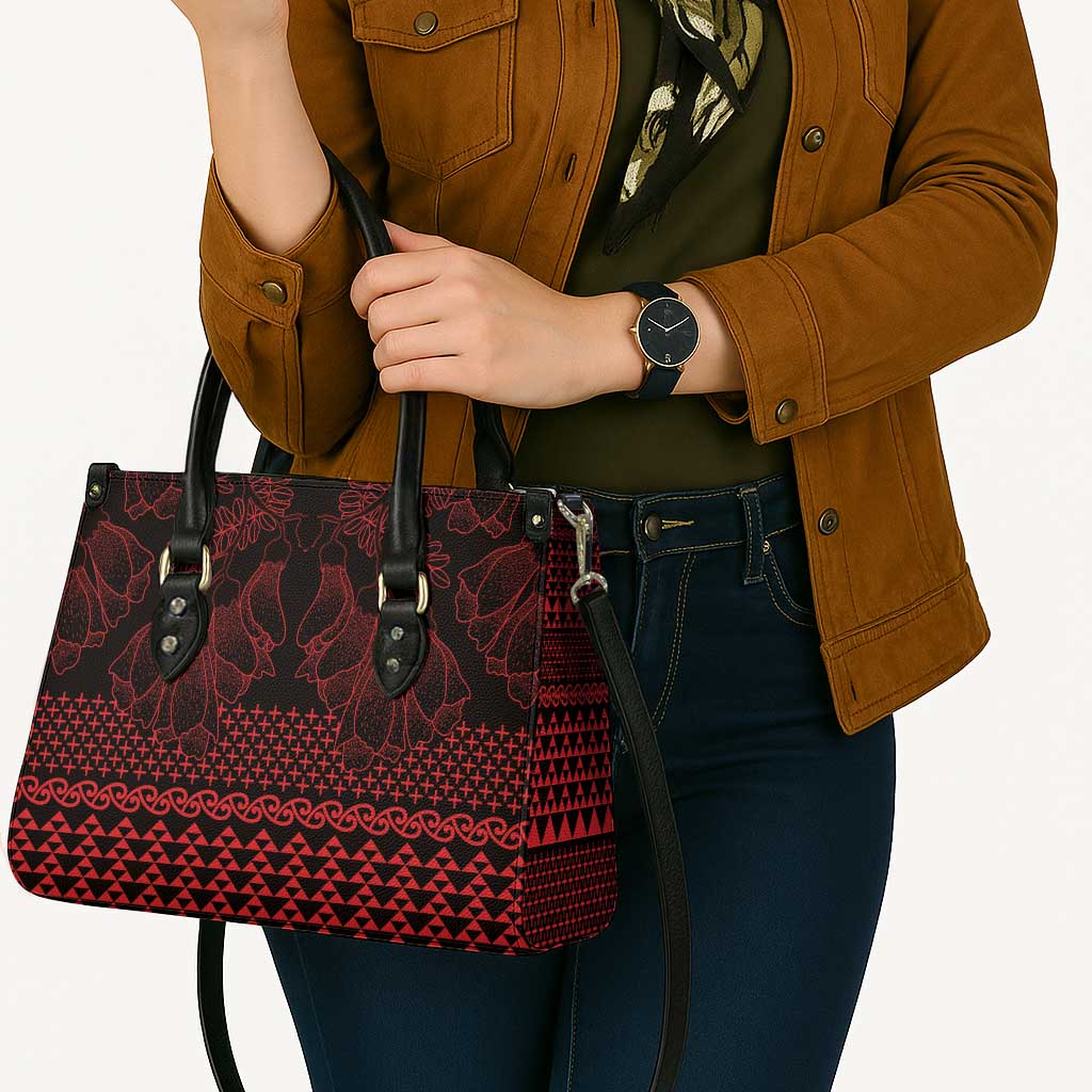 Red Taniko Kowhaiwhai Tukutuku Motif Leather Bag - Polynesian Pride