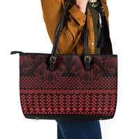 Red Taniko Kowhaiwhai Tukutuku Motif Leather Tote Bag LT9 - Polynesian Pride