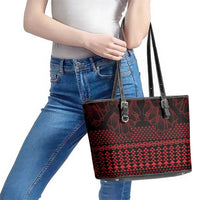 Red Taniko Kowhaiwhai Tukutuku Motif Leather Tote Bag LT9 - Polynesian Pride