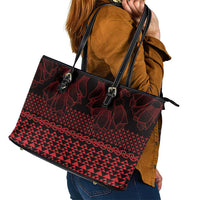 Red Taniko Kowhaiwhai Tukutuku Motif Leather Tote Bag LT9 - Polynesian Pride