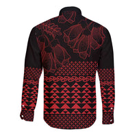 Red Taniko Kowhaiwhai Tukutuku Motif Long Sleeve Button Shirt