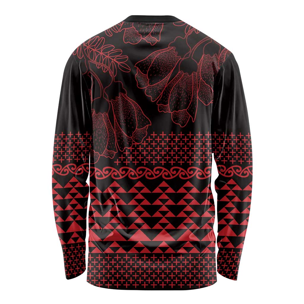 Red Taniko Kowhaiwhai Tukutuku Motif Long Sleeve Shirt