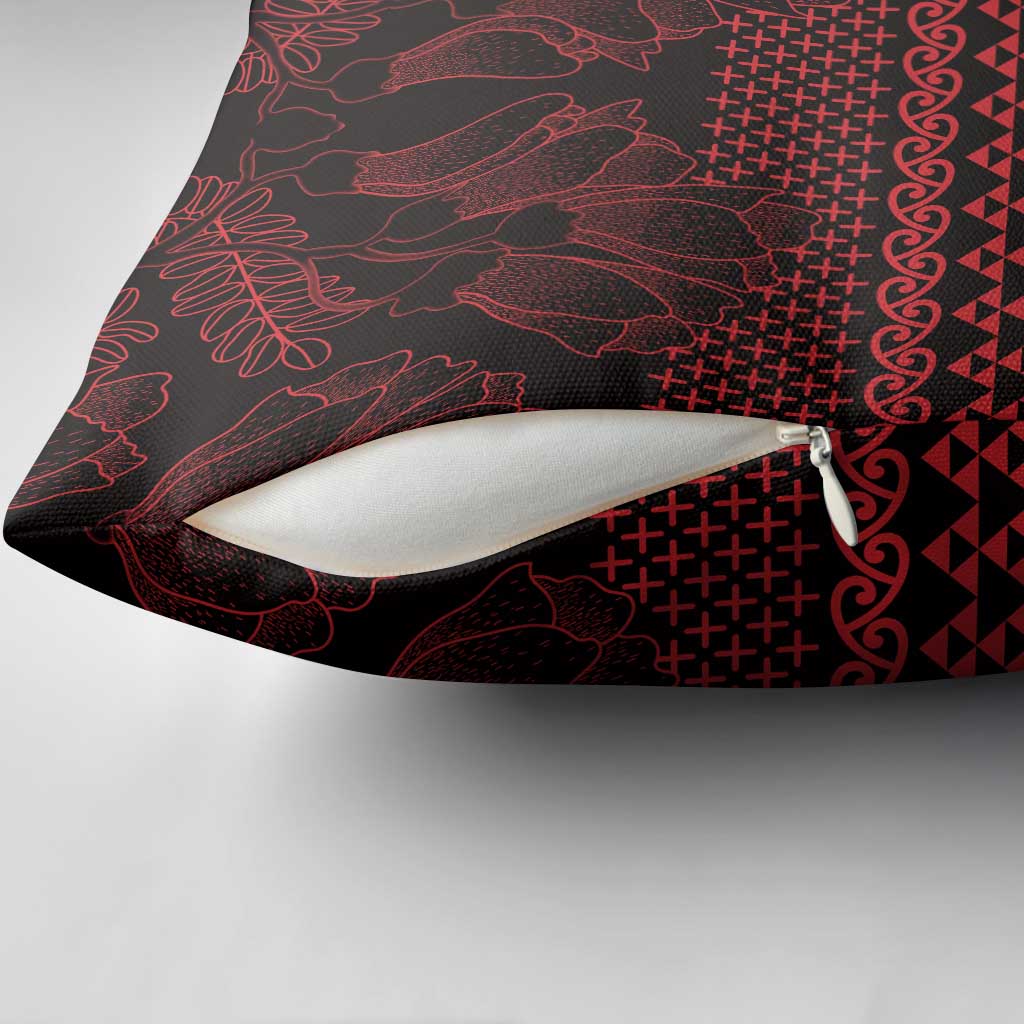 Red Taniko Kowhaiwhai Tukutuku Motif Pillow Cover - Polynesian Pride