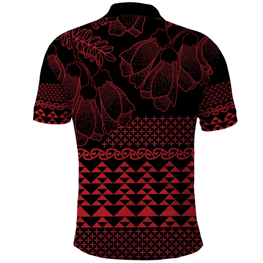 Red Taniko Kowhaiwhai Tukutuku Motif Polo Shirt