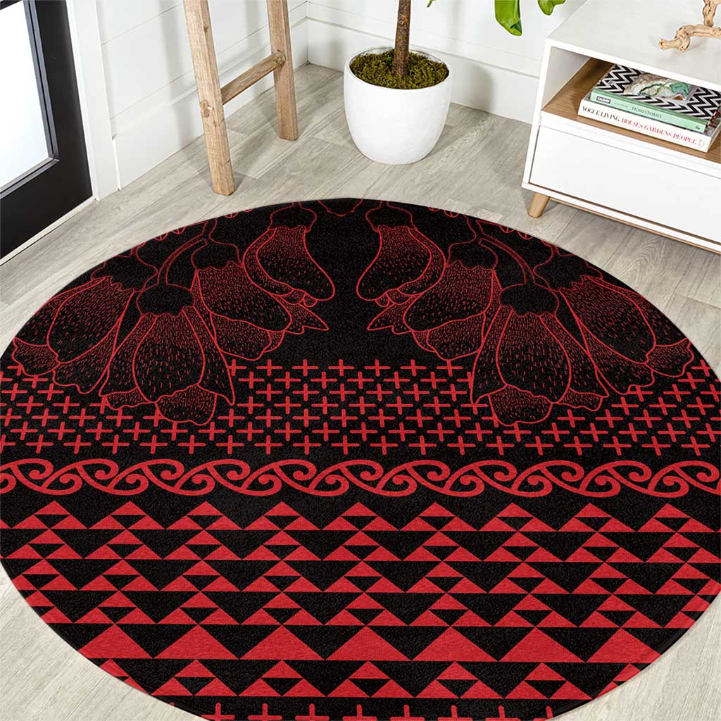 Red Taniko Kowhaiwhai Tukutuku Motif Round Carpet LT9 Red - Polynesian Pride