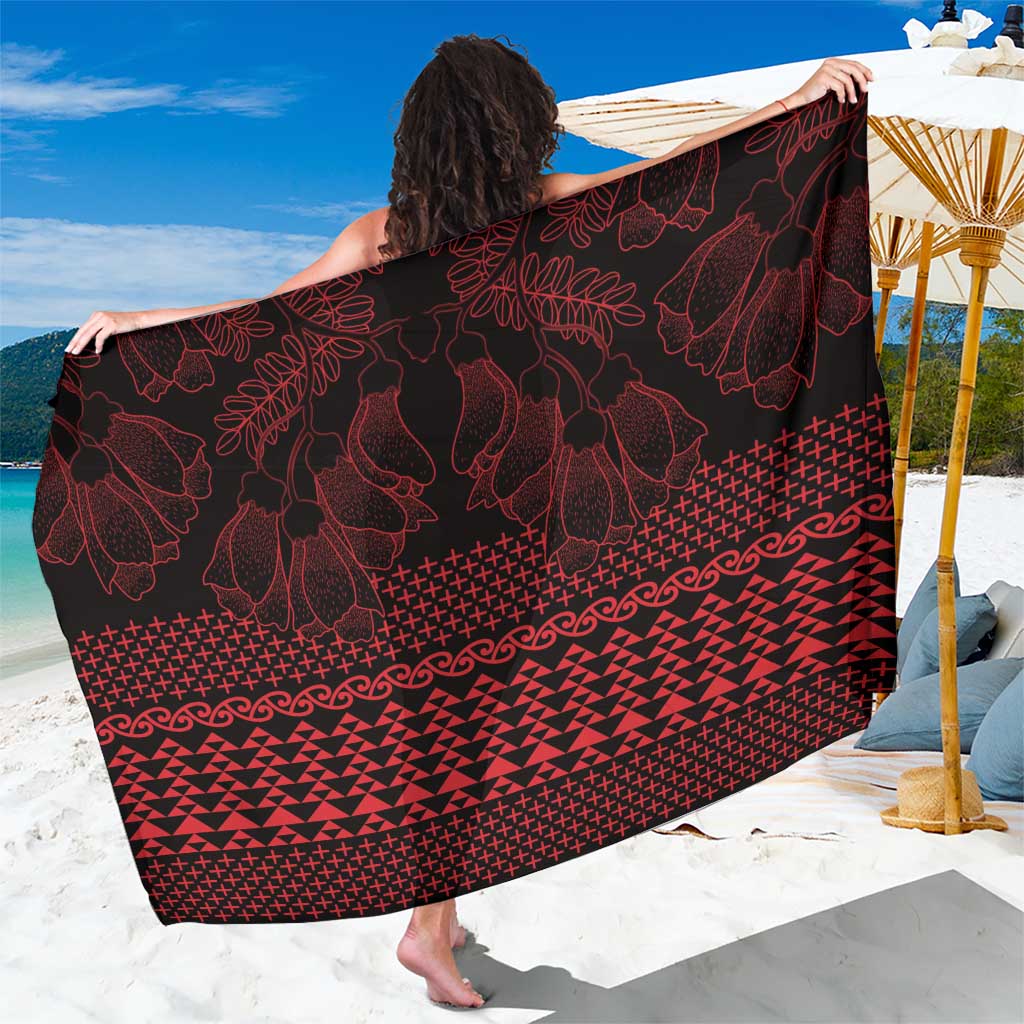 Red Taniko Kowhaiwhai Tukutuku Motif Sarong LT9 One Size 44 x 66 inches Red - Polynesian Pride