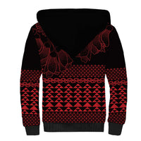 Red Taniko Kowhaiwhai Tukutuku Motif Sherpa Hoodie