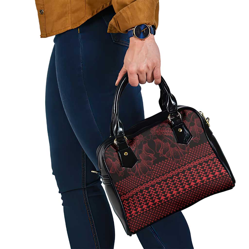 Red Taniko Kowhaiwhai Tukutuku Motif Shoulder Handbag