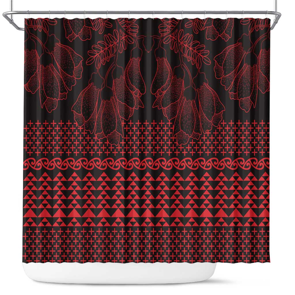 Red Taniko Kowhaiwhai Tukutuku Motif Shower Curtain LT9 Red - Polynesian Pride