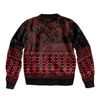 Red Taniko Kowhaiwhai Tukutuku Motif Sleeve Zip Bomber Jacket LT9 - Polynesian Pride
