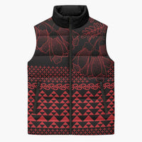Red Taniko Kowhaiwhai Tukutuku Motif Sleeveless Puffer Jacket - Polynesian Pride