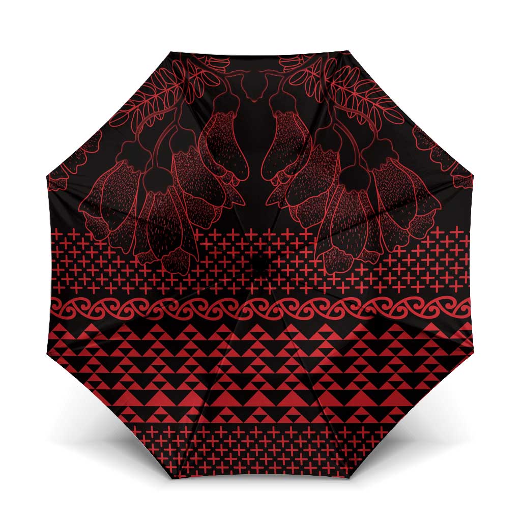 Red Taniko Kowhaiwhai Tukutuku Motif Umbrella LT9 One Size Folded 11.42 inch Opened Diameter 37.4 inch Red - Polynesian Pride