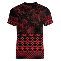 Red Taniko Kowhaiwhai Tukutuku Motif Women V-Neck T-Shirt