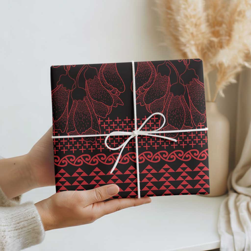 Red Taniko Kowhaiwhai Tukutuku Motif Wrapping Paper - Polynesian Pride