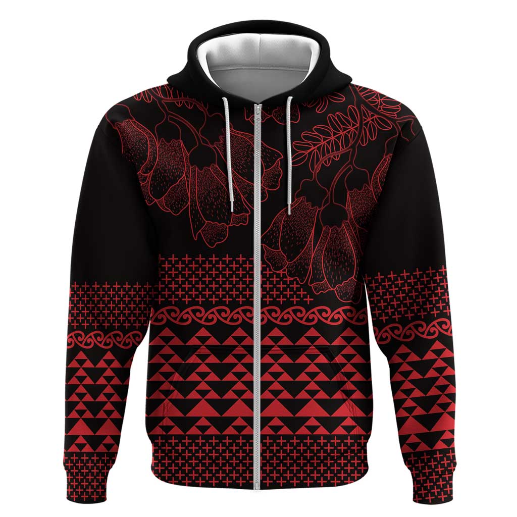 Red Taniko Kowhaiwhai Tukutuku Motif Zip Hoodie LT9 Zip Hoodie Red - Polynesian Pride