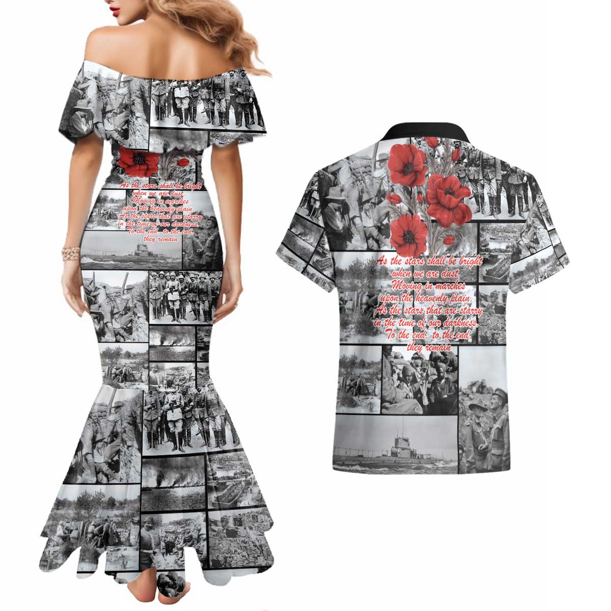 ANZAC Day Gallipoli Campaign Couples Matching Mermaid Dress and Hawaiian Shirt To The End They Remain LT9 - Polynesian Pride