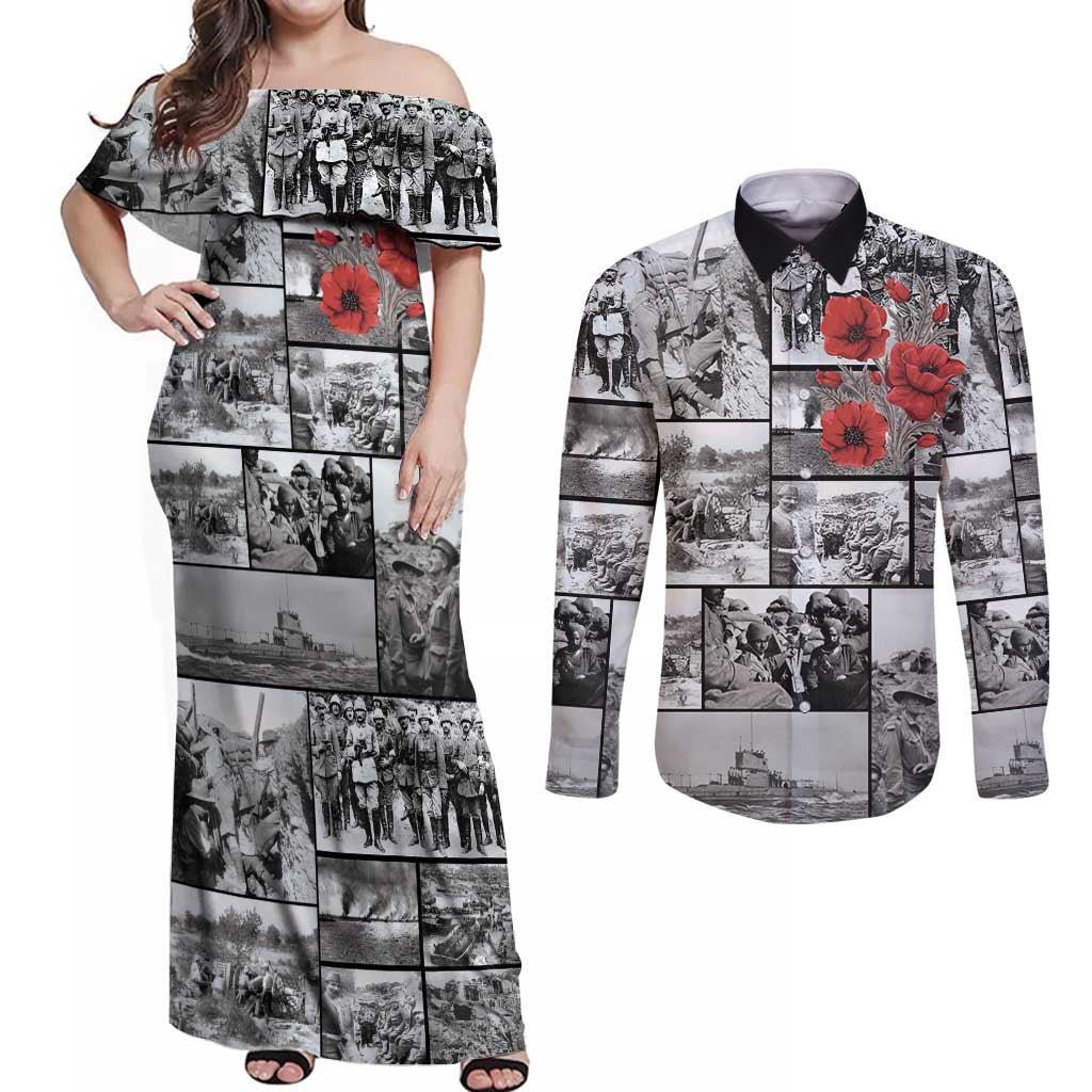ANZAC Day Gallipoli Campaign Couples Matching Off Shoulder Maxi Dress and Long Sleeve Button Shirt To The End They Remain