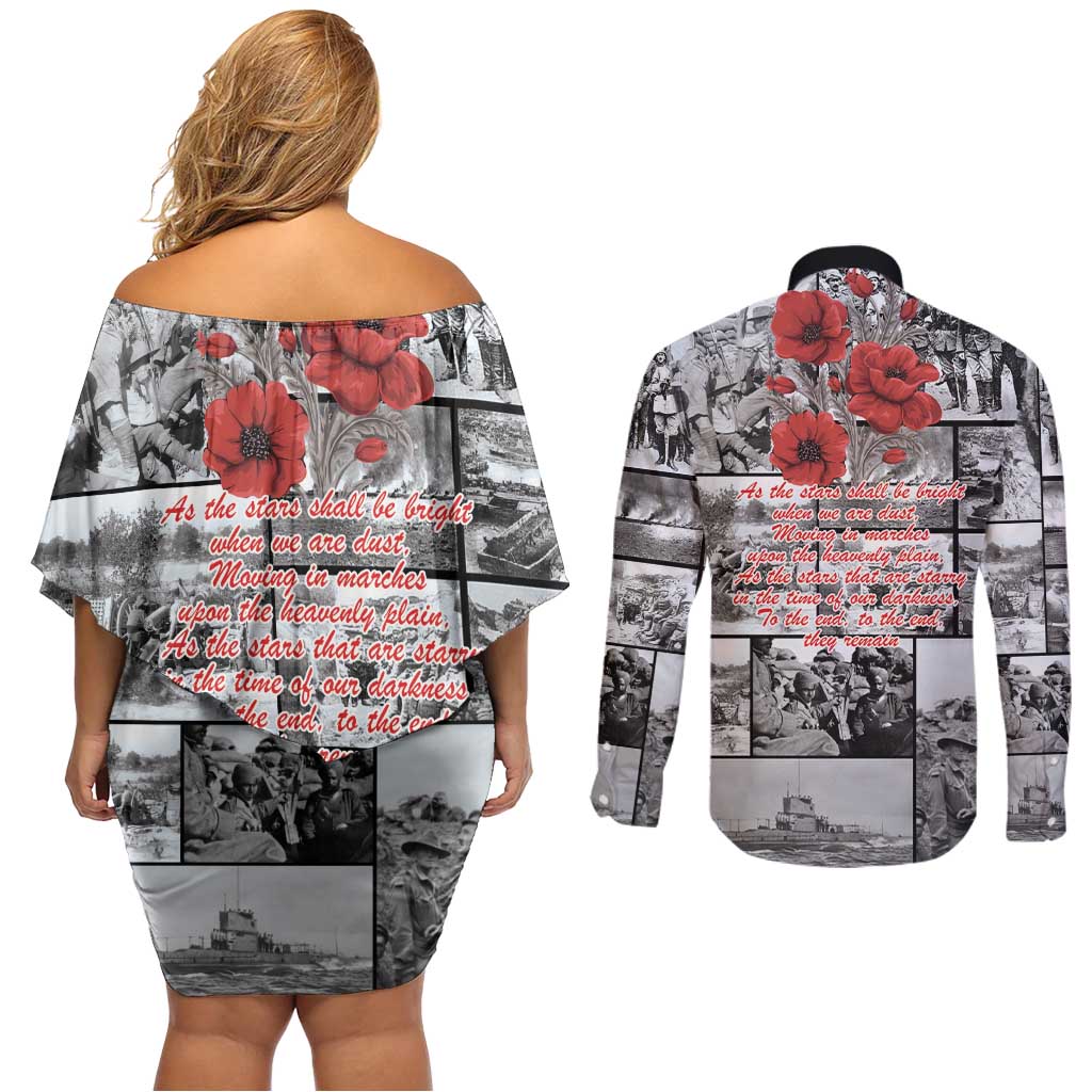 ANZAC Day Gallipoli Campaign Couples Matching Off Shoulder Short Dress and Long Sleeve Button Shirt To The End They Remain